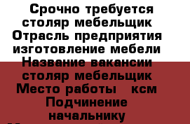 Срочно требуется столяр-мебельщик › Отрасль предприятия ­ изготовление мебели › Название вакансии ­ столяр-мебельщик › Место работы ­ ксм › Подчинение ­ начальнику › Минимальный оклад ­ 25 000 › Максимальный оклад ­ 35 000 › Возраст от ­ 23 › Возраст до ­ 45 - Краснодарский край, Сочи г. Работа » Вакансии   